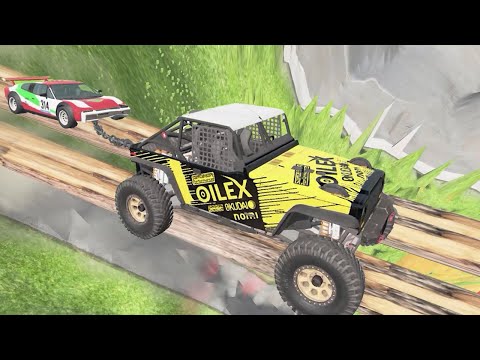 Cars vs Log Bridge in Lava Crater - Best Map – BeamNG Drive