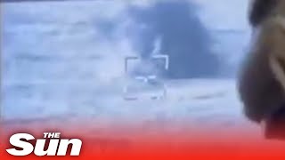 Ukrainian forces blow up Russian tank with rocket launchers in Donetsk