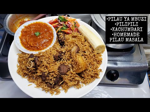 PIlau ya mbuzi recipe | Pilipili ya Kukaanga recipe | Kachumbari recipe | Homemade Pilau Masala