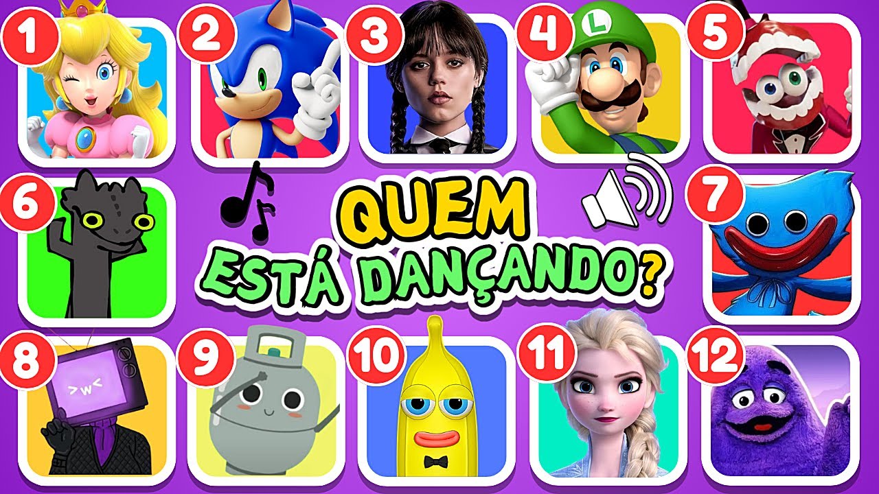 💃 ADIVINHE QUEM ESTÁ DANÇANDO!! #1 Wandinha, Tenge Tenge, Banguela, Banana Cat, Princesa Peach