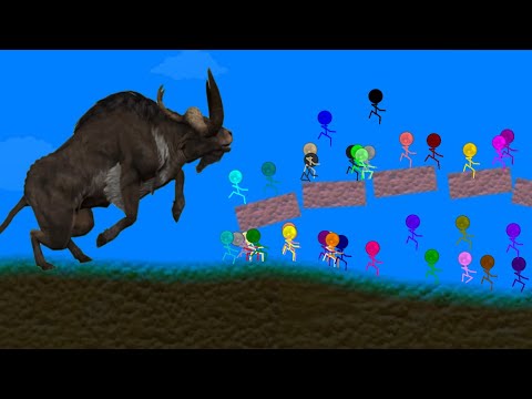 Marble Race but Angry Wild Animal Attack  -  Algodoo Stickman Run Escape Survival race