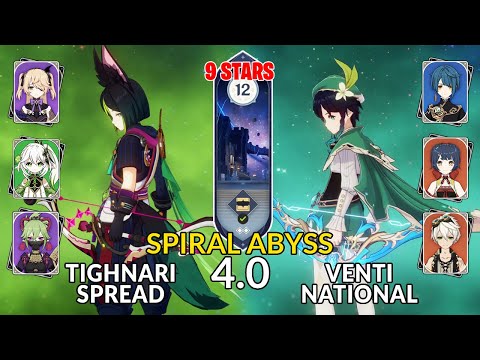 New 4.0 Spiral Abyss│Tighnari Spread & Venti National |Floor 12 - 9 Stars| Genshin Impact