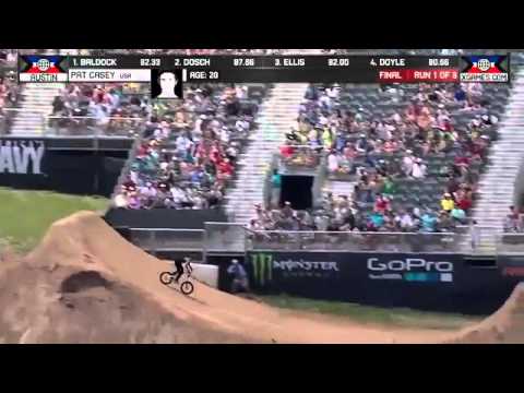 Pat Casey scores a 86 00 in run 1 in the BMX Dirt final at X Games Austin 2014