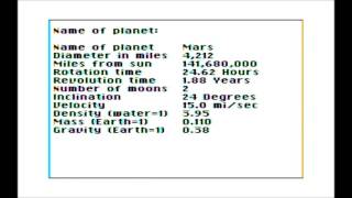 Planet Statistics for the TRS-80 CoCo