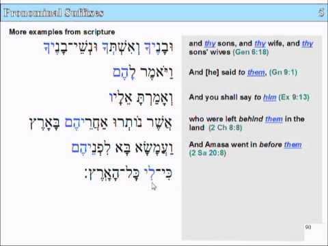 Lesson 5 part 2 - slide 90 Pronominal Suffixes examples Video