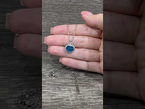 Подарок девушке колье "Лазурное сердце с серебряной короной" кулон с цирконами на цепочке в коробочке - фото 3 - id-p2254800718