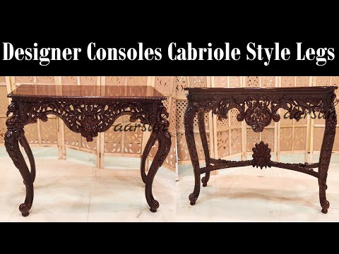 Teak Wood Wooden Carved Dark Finish Console, For Home