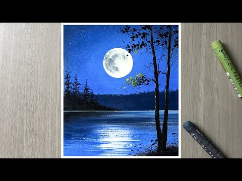 Moonlight - oil pastel painting