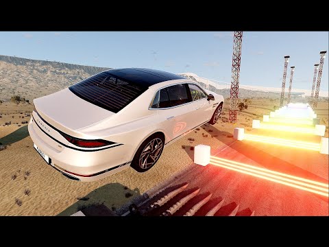 Cars vs Laser Cut Ramp Parkour Jump #5 – Realistic BeamNG Drive Physics Test