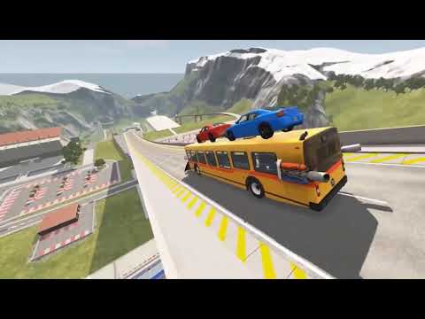 Bus and Cars vs stairs jump down l beamng drive l beamng speed show #33