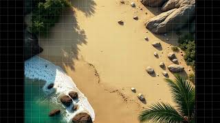 DnD compatible animated map _ Beach View with Rocks and Palm Trees _ square grid _ ambience for VTT