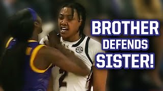 Brother jumps on court to defend sister during LSU vs. South Carolina game, a breakdown