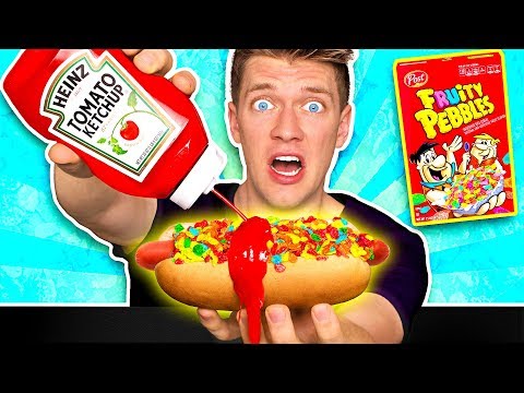 <h1 class=title>WEIRD Food Combinations People LOVE!! *HOT DOG & FRUITY PEBBLES* Eating Funky Gross DIY Candy Foods</h1>