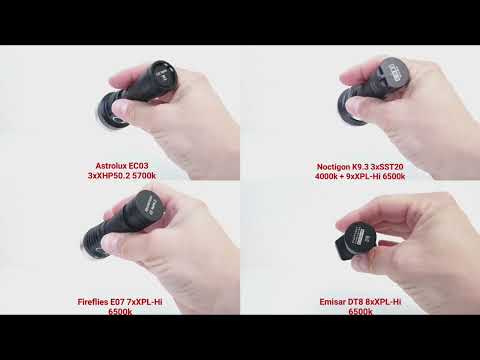 Astrolux EC03 3xXHP50.2 - K9.3 9xXPL-Hi 6500k - E07 7xXPL-Hi 6500k - DT8 8xXPL-Hi 6500k comparison