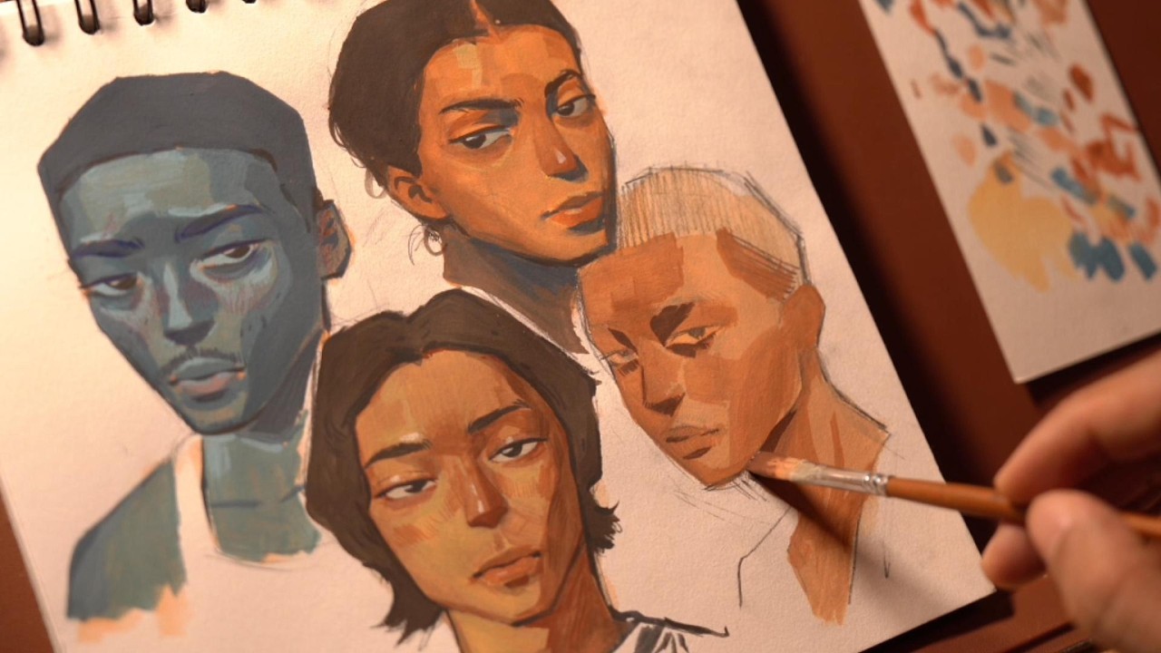 How i paint portraits with gouache /custom brushes🎨