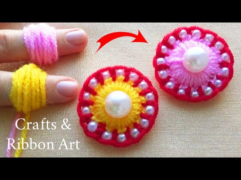 Easy Woolen Craft Ideas with Finger - Hand Embroidery Amazing Trick - Beautiful Woolen Flower Making