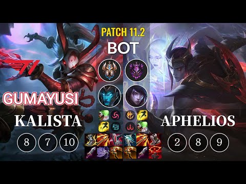T1 Gumayusi Kalista vs Aphelios Bot - KR Patch 11.2