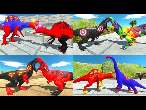 DARK T-REX CAPTAIN AMERICA vs DARK T-REX SUPERMAN DEATH RUN - Animal Revolt Battle Simulator