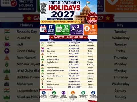 Central Government Calendar 2027