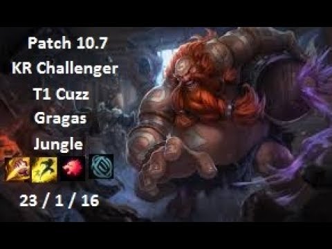T1 Cuzz - Gragas Jungle vs Lee Sin - KR Challenger 803 LP - Patch 10.7