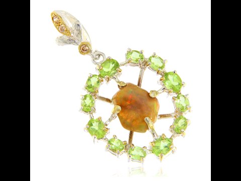 Pandant Argint 925 Accente Aurite Opal Peridot Naturale - Stralucire si Eleganta