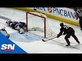 Sebastian Aho Scores Shorthanded Goal After Jake Allen Can’t Play Puck