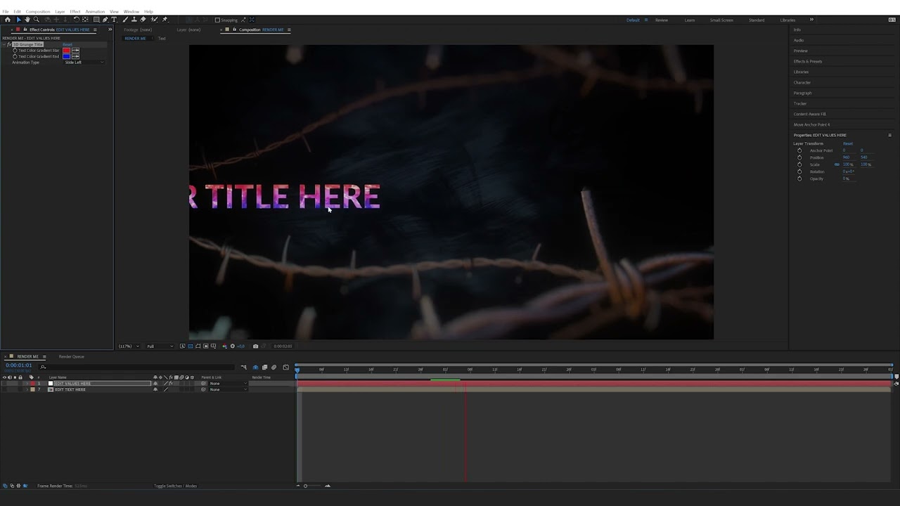How To Edit The 3D Grunge Title with Barbed Wire Template in After Effects