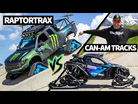 Ken Block Drag Races his Tracked Can-Am Maverick vs the Ford RaptorTRAX!