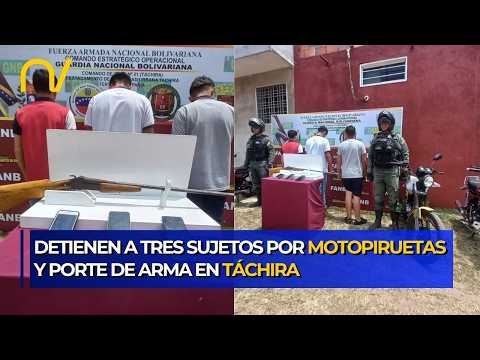 Táchira: Detienen a tres sujetos por motopiruetas y porte ilícito de arma en San Cristóbal