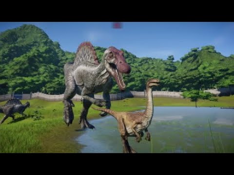 Jurassic World Evolution Spinosaurus hunting Gallimimus
