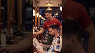 Messi cortando cabelo com CR7