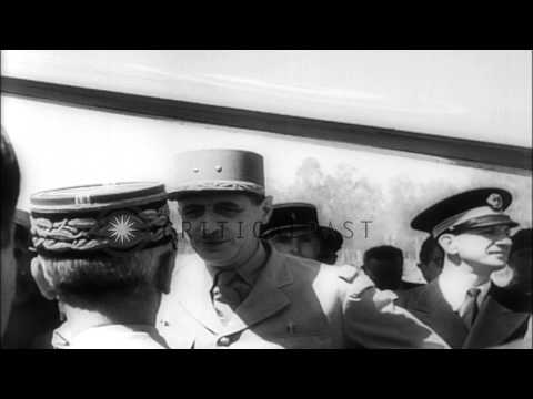 General De Gaulle and General Giraud meet at Algeria airport and review French tr...HD Stock Footage