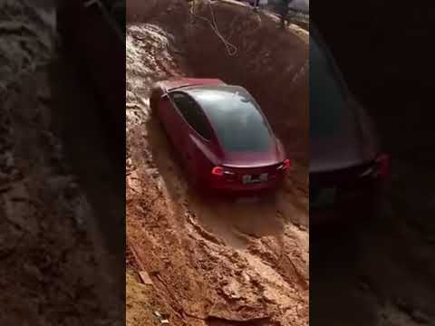Watch This Tesla Go Off-Road and You Won't Believe What Happens Next! #fourwheeldrive #tesla #shorts