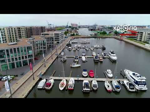 Bremerhaven town marina, Germany 2019.07 aerial video