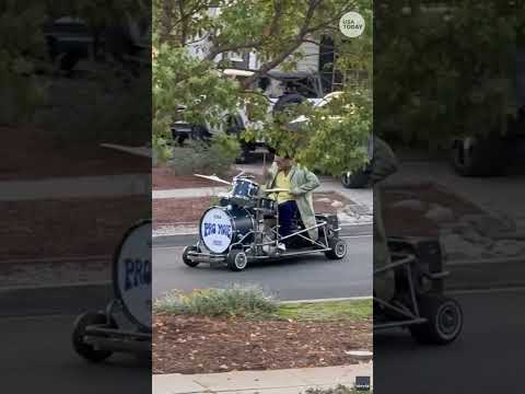 Artist Anderson .Paak takes a ride on a drum kit. See the video.