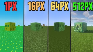 slime in 1px vs 16px vs 64px vs 512px pack Minecraft