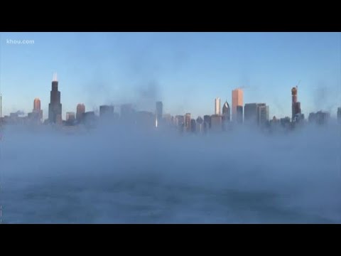 Arctic smoke billows over Lake Michigan