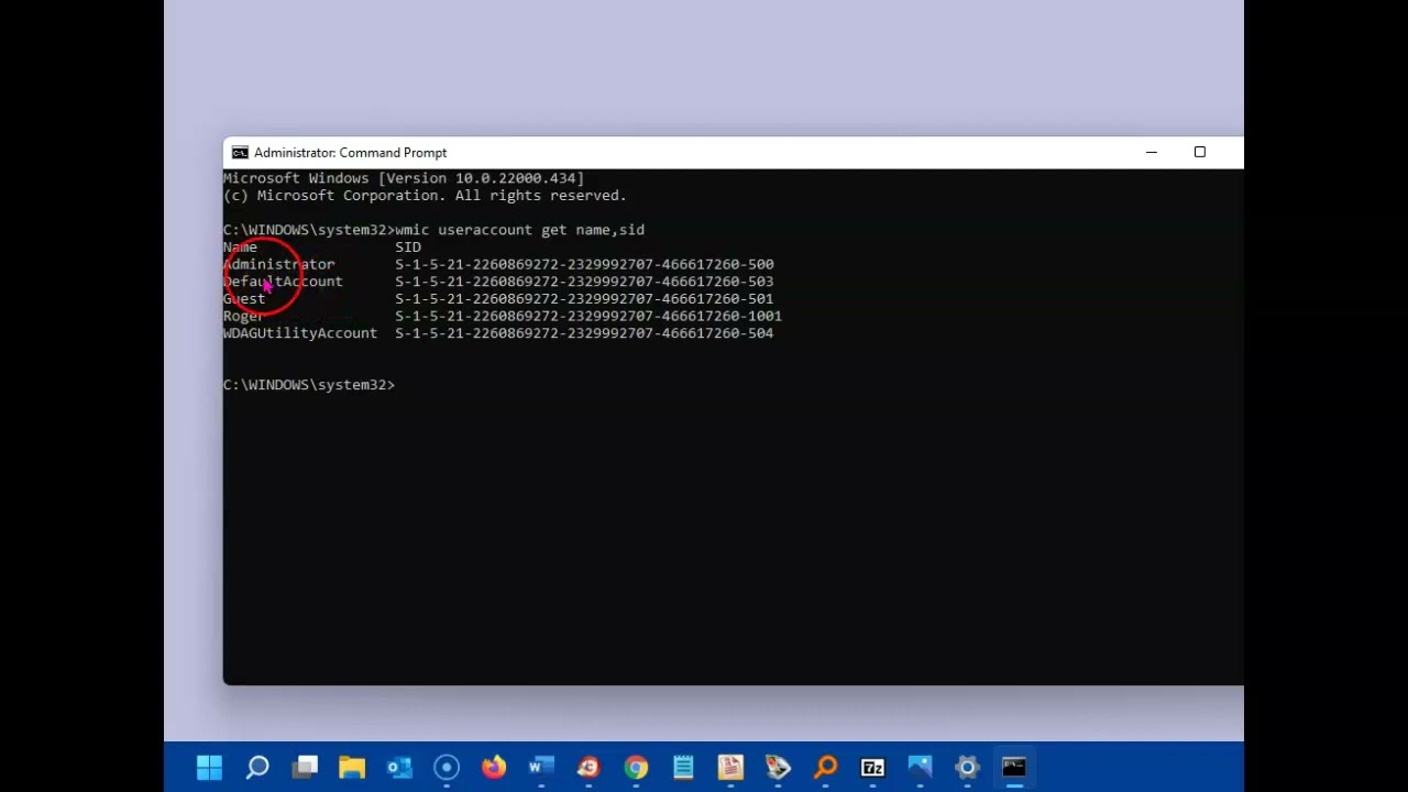 Get Windows users and sids using command line