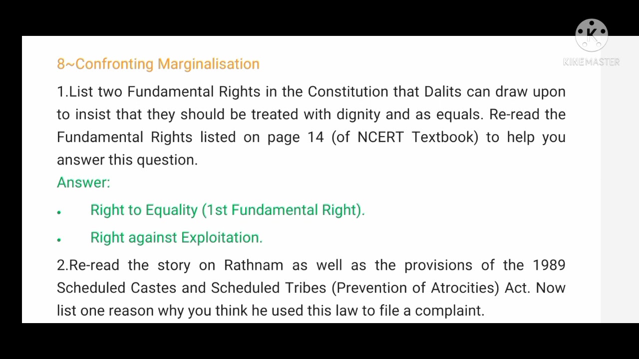 Ncert solutions for class 8 civics ch 8~Confronting Marginalisation