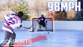 Can an Average Guy Stop a Hockey Pro&#39;s 98MPH Slap Shot? | Above Average Joe | GQ