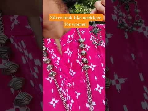 Silver Look Like Premium Quality Stone Work Partywear Long Necklace Set for Women and Girls.