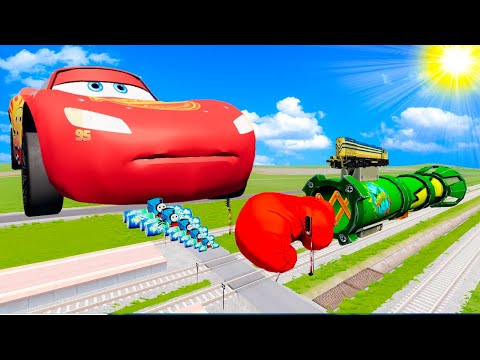 Big & Small Thomas the Tank Engine and Thomas Friend and Lighting Mcqueen vs Train | BeamNG.Drive