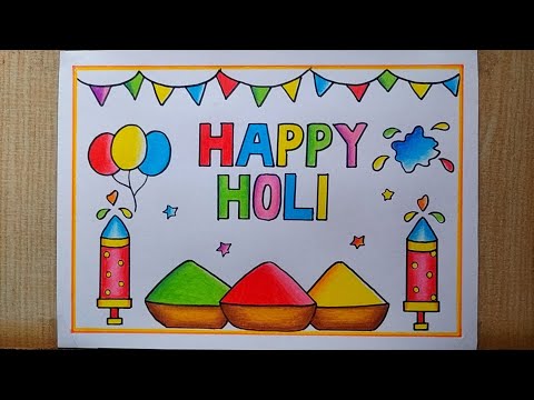Holi drawing easy| Happy Holi poster drawing| Holi festival drawing| Holi special Colours drawing