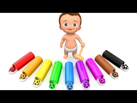 Baby Wooden Hammer Golf Game with Soccer Balls to Learn Colors for Children - 3D Kids Learning Video