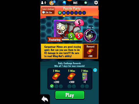 Puzzle Party 15/11/17- Plants vs Zombies Heroes Daily Challenge