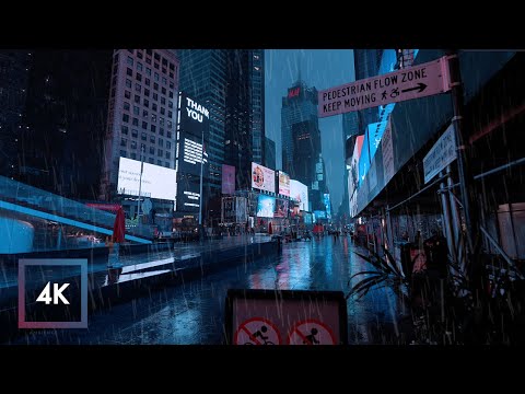 Walking in the Rain Times Square, New York, Rainy Morning Walk