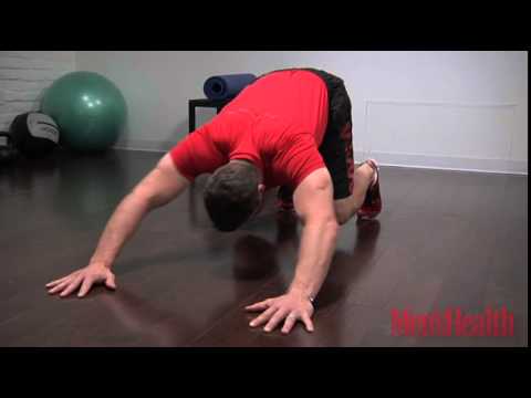 Barbell Reverse Pushup Burpee to Stand and Curl