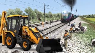 JCB Engine Failed At Unmanned Track High Speed Train Coming in Train Simulator | JCB Video