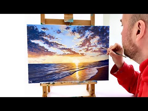 Sunset Beach Acrylic Painting Tutorial For Beginners / Landscape Painting For Beginners Acrylic