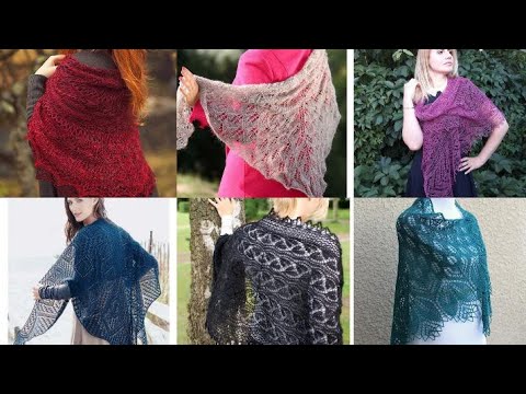 trendy and stylish crochet knitted cotton yarn lace flower pattern triangle shawls designs ideas